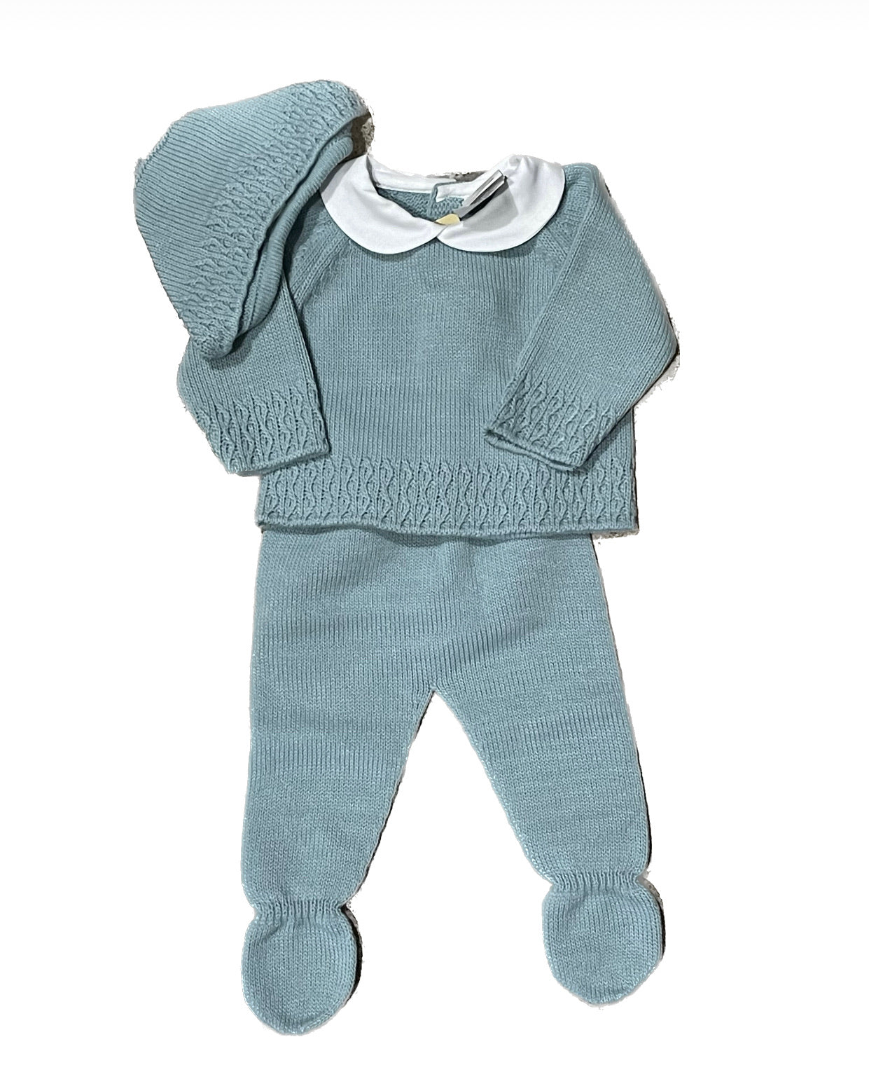 Conjunto de punto tres piezas, con cuello tipo polo
