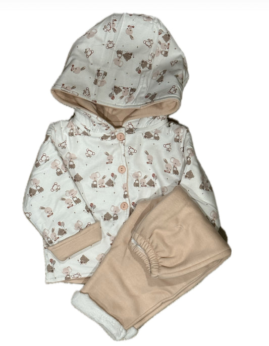 Conjunto de pants forrados de dos piezas con chamarra abierta al frente